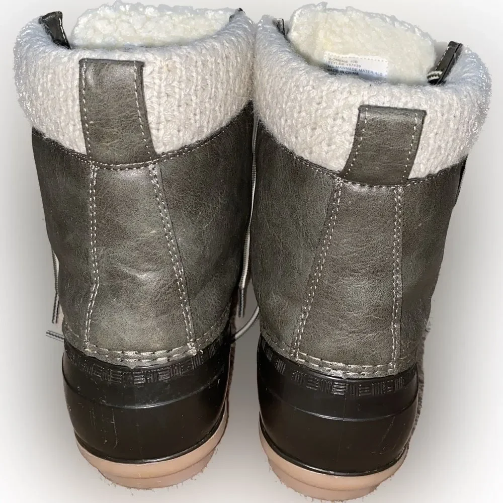 Magellan Outdoors Women's Mid Sweater Duck Boots Green Brown Size 10